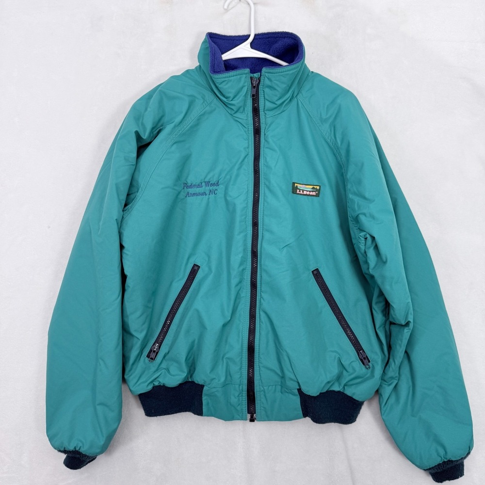 Vintage LL Bean Warm Up Jacket Mens M Blue Bomber Fleece Line Full Zip